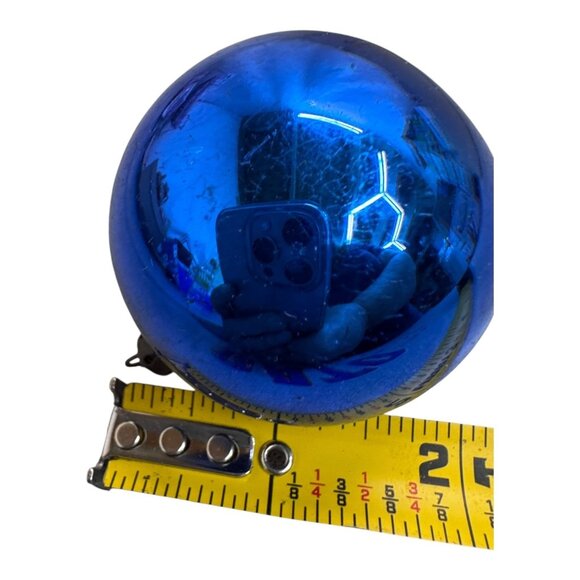 Blue Molecule Christmas Tree Ornament Set 12 Vintage Blue Shiny Brite Santa Land - Picture 5 of 6